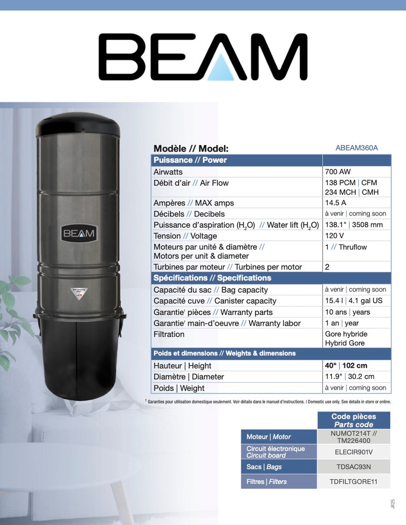 Beam 345A Central Vacuum with Luxe Cleaning Set