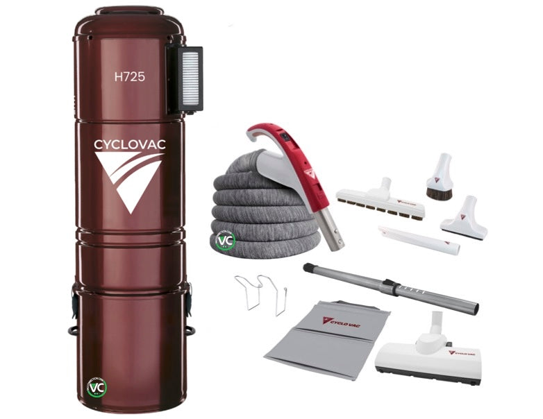 Cyclo Vac Central Vacuum H725 with Super Luxe 35' Hose Set + SOCK and Carpet Turbo