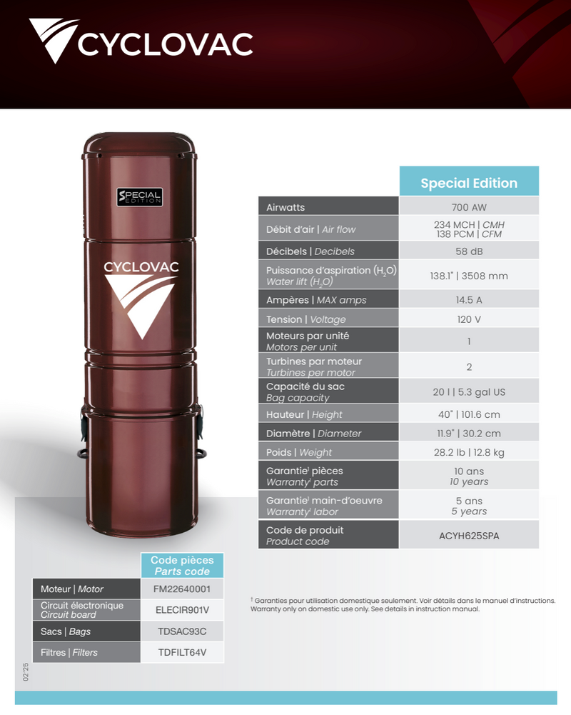 Cyclovac Central Vacuum 2025 Special Edition | 35' Luxe 24 Volt Cleaning Set