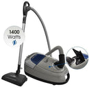 Airstream AS300, 1400 watts. Full-size canister vacuum with Deluxe power nozzle, HEPA filtration and HEPA bag.